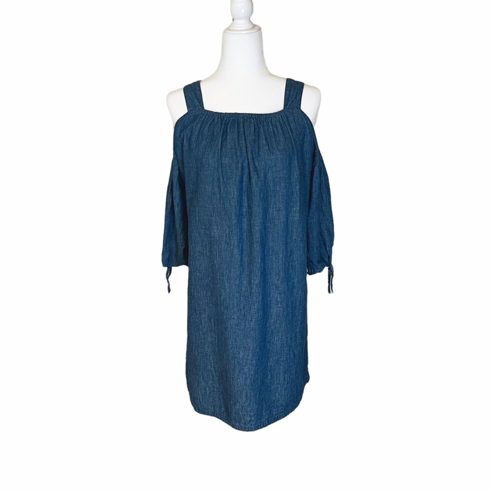 Madewell Chambray Cold-Shoulder Linen/Cotton Blend Denim Dress Size Small - Picture 2 of 9